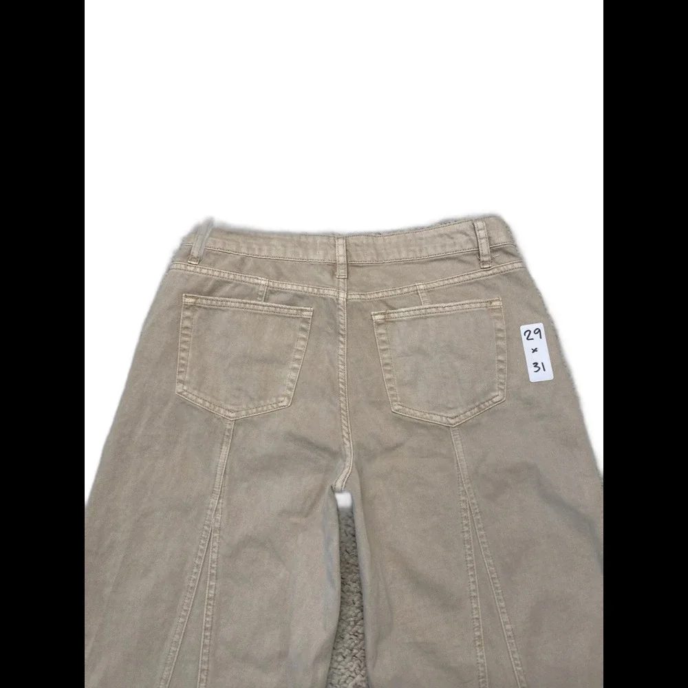 Flying Monkey Low Rise Wide Leg Flare Jeans Beige Tan Raw Hem Front Seam Size 29 - Picture 4 of 8